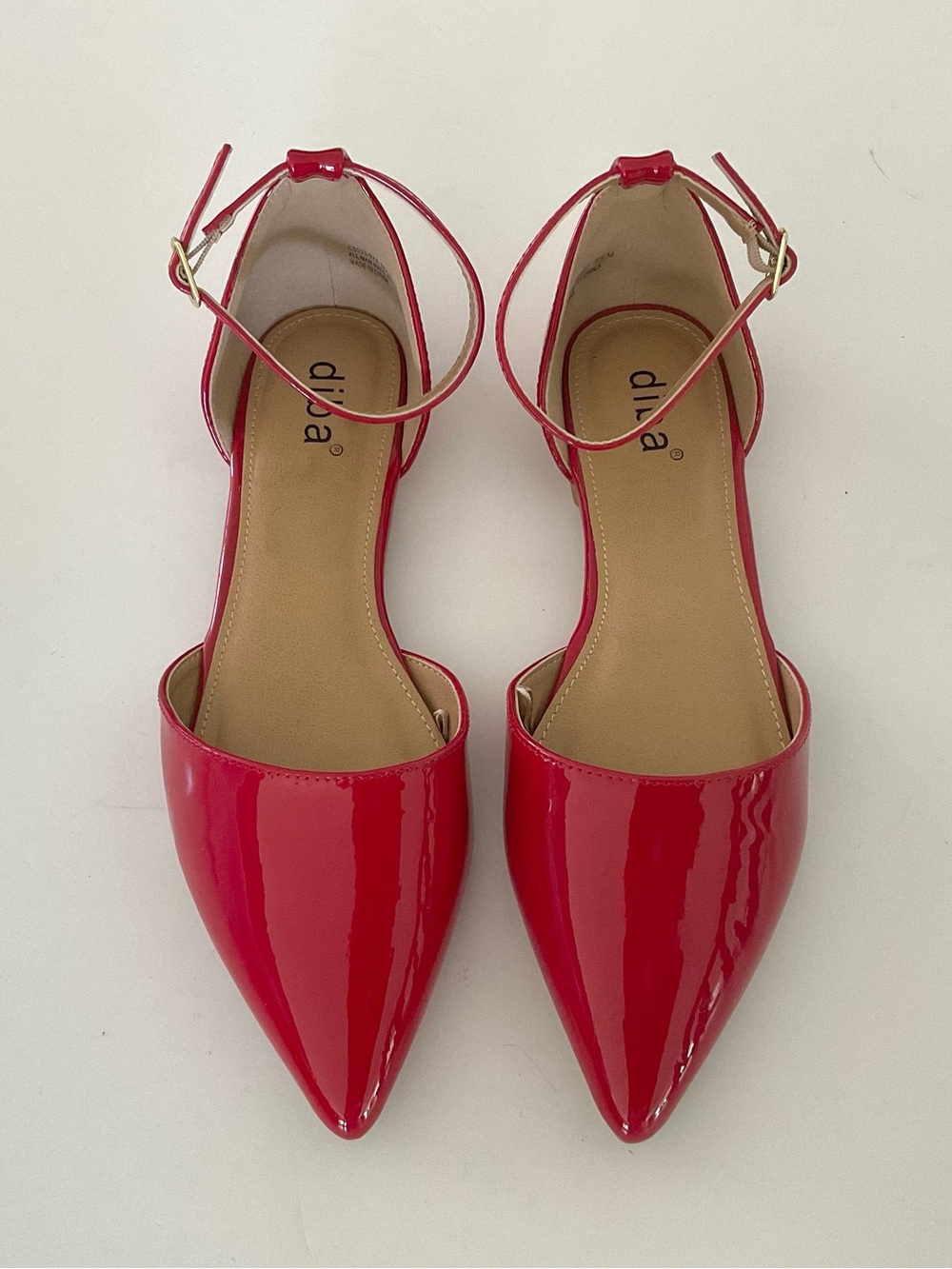 DIBA Flats Pointed Toe Ankle Strap in Red Glossy Patent Size 7.5